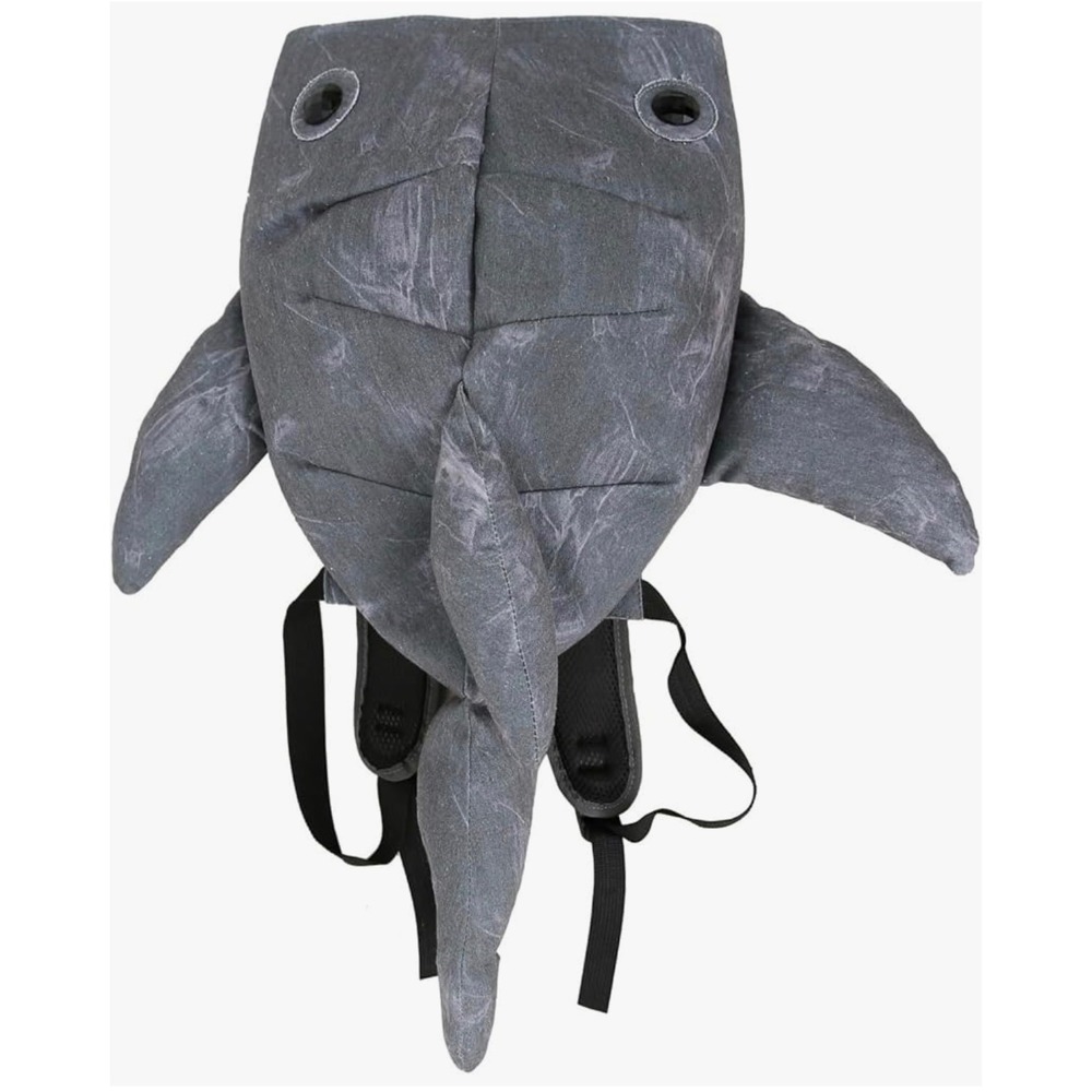 Grey Canvas Shark Head Backpack Novelty 3D Animal Streetwear Bag Acid Wash Grey